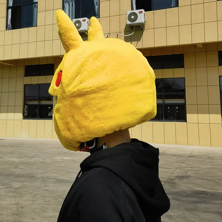 Pokémon pikachu steh helma obal vhod pro motorka plný obličej helma modulární helma plyš ochranný obal dekorace