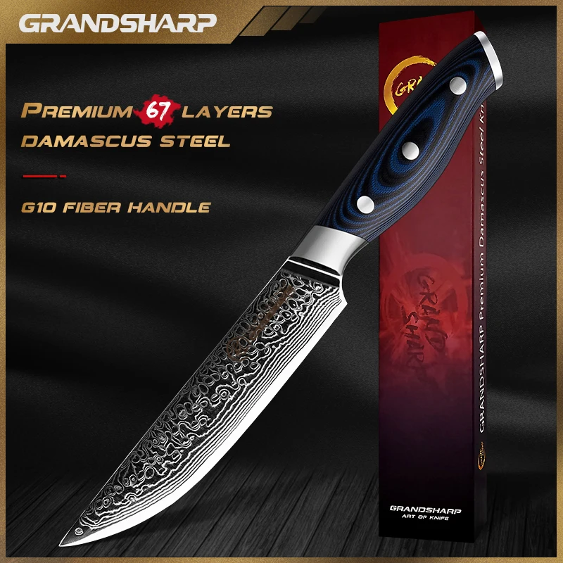 

Steak Knife Professional High Quality AUS-10 Damascus Steel Kitchen Chef Tool Accessories Meat Steak Butcher Utility Grandsharp