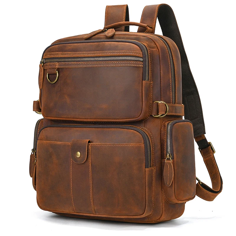 

New Fashion Men's Leather Backpack Real Cowskin Travel Bag Male Leather Laptop Bag Backpacks For Man Male Anti Theft Men