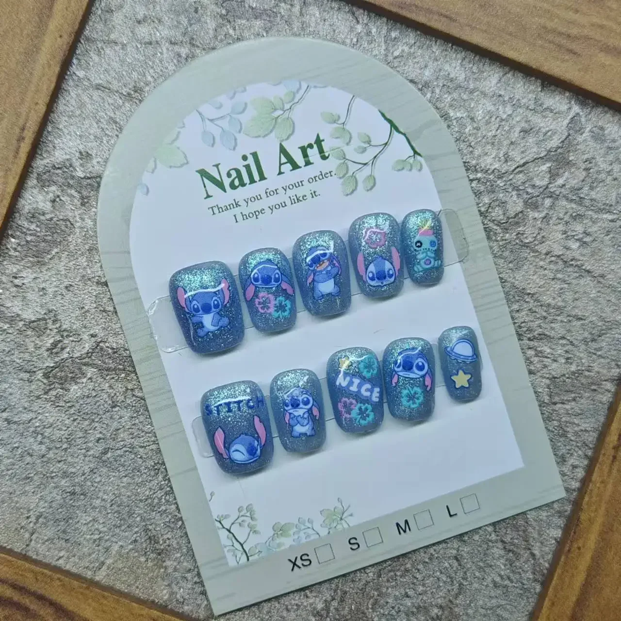 Disney-Faux autocollants pour ongles CAN o & Stitch, patch à ongles en échelle courte de dessin animé Kawaii, accessoires d'art mignons, ongles de manucure artificiels