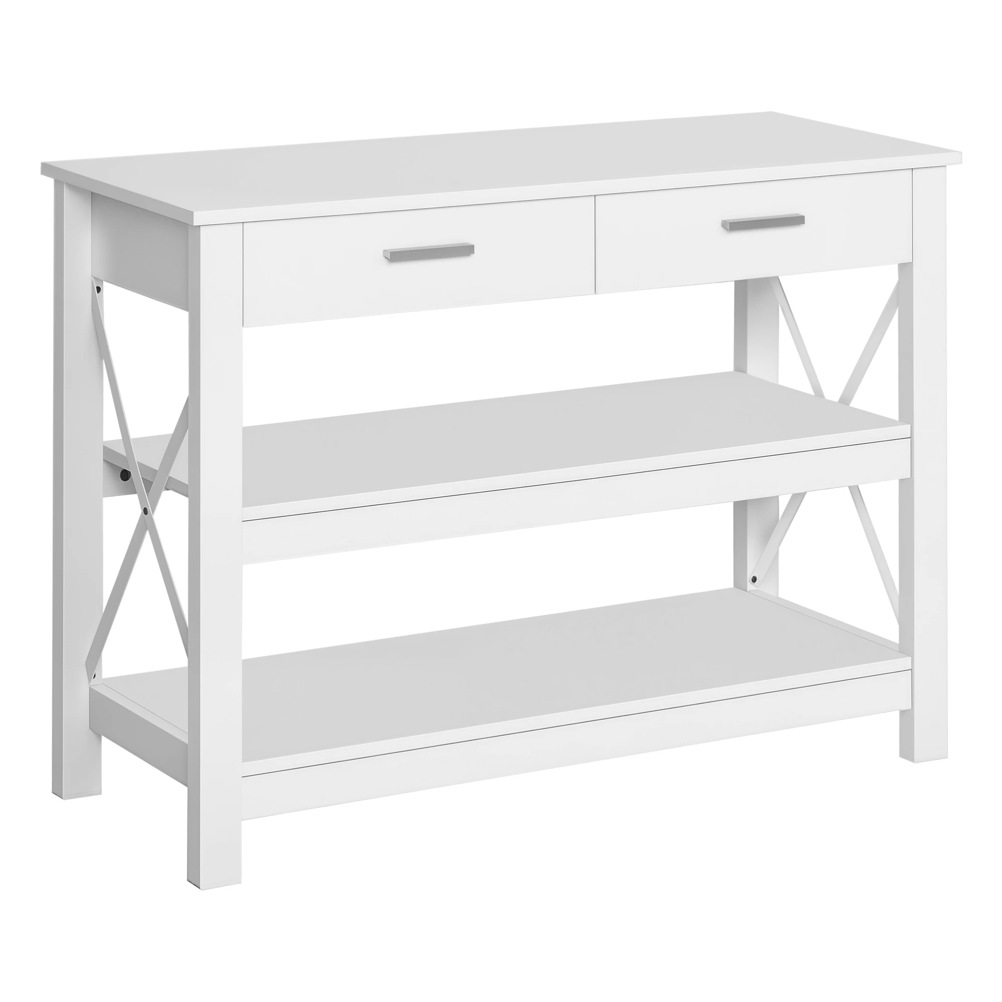 HOMCOM Mesa Consola Mesa de Recibidor Entrada con 2 Cajones y Estantes Inferiores Marco Metálico 105x40x76 cm Blanco