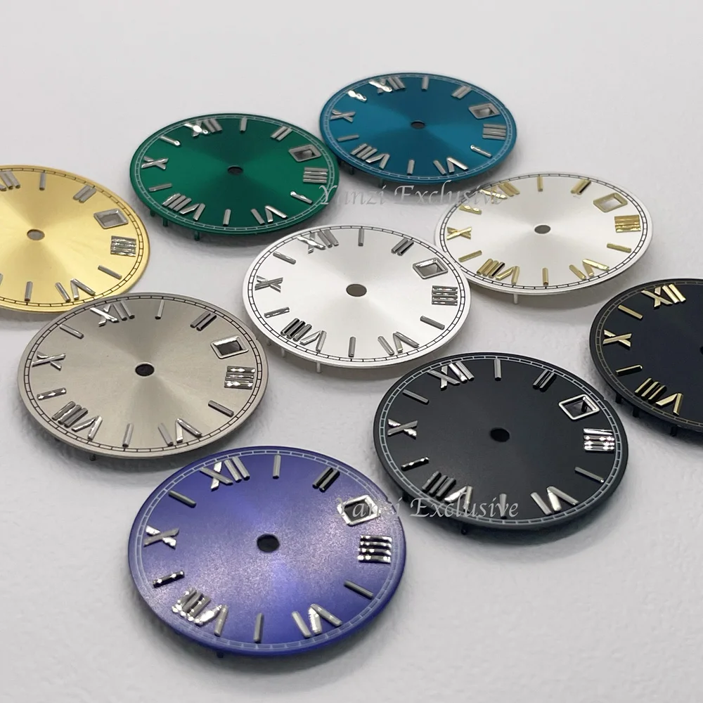 

Циферблат с римскими цифрами и солнечным узором, 28,5 мм, подходит для часов с механизмами NH35/NH36, возможность нанесения вашего логотипа.