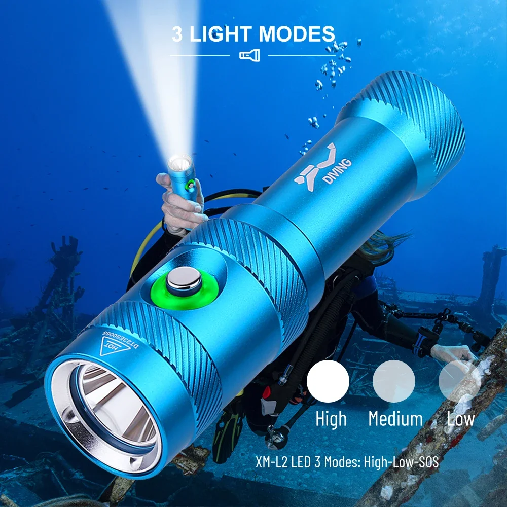 Asafee 80M Underwater 1050LM Diving Flashlight L2 LED Press Switch Lamp IPX8 Waterproof Scuba Lantern 18650 Battery Torch