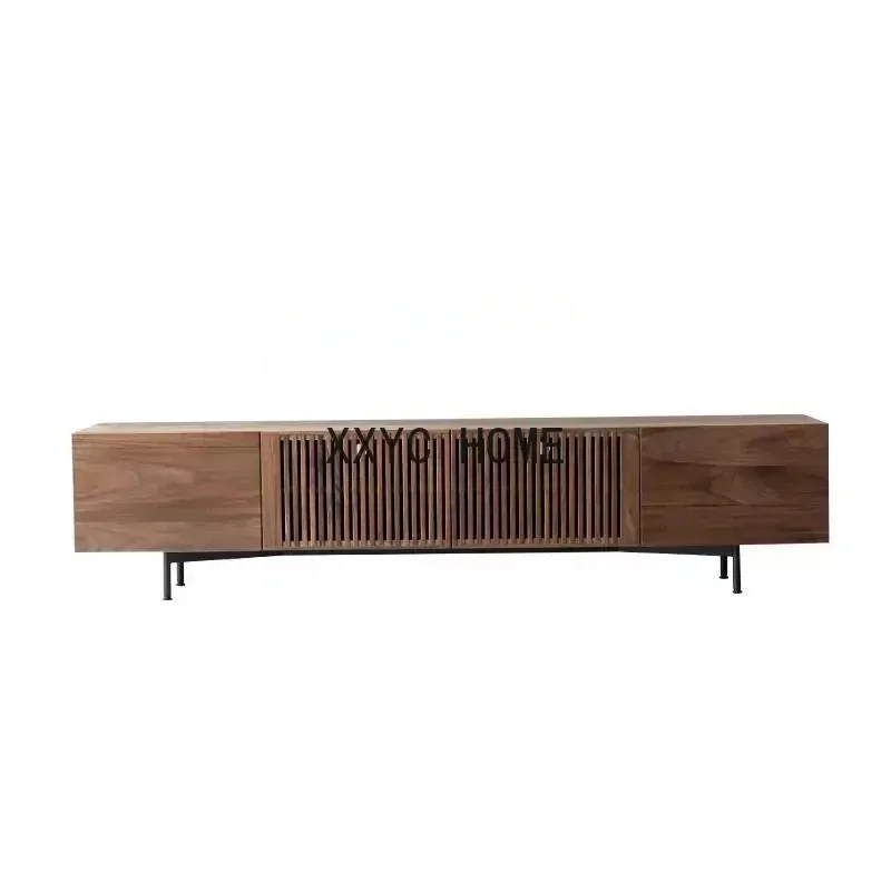 

Light Luxury Black Walnut Wooden TV Cabinet Cherrywood Living Room Silent Style Tea Table