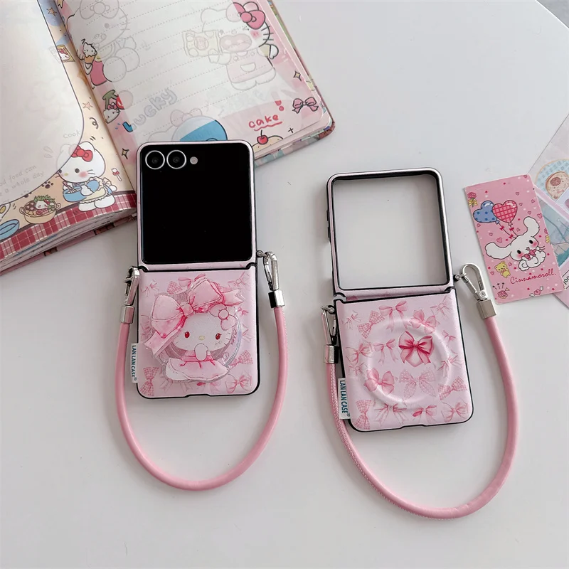 

Kawaii girl cute Hellokitty Magnetic Stand for Samsung Galaxy Z Flip5 Flip7 Flip6 7FE crossbody cute phone case protective cover
