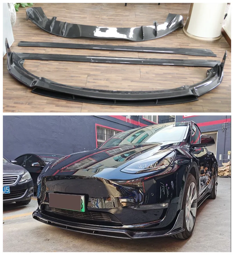 High Quality Real Carbon Fiber Front Lip Spoiler Rear Lip Side Skirt Spoiler Auto Car Diffuser Fits For Tesla MODEL Y 2020+