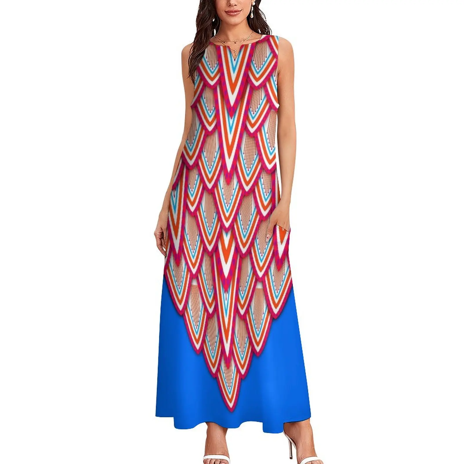 Peacock Inspired (Crimson and Azure Blue) Long Dress summer dress woman 2025 trendy summer dress women 2025