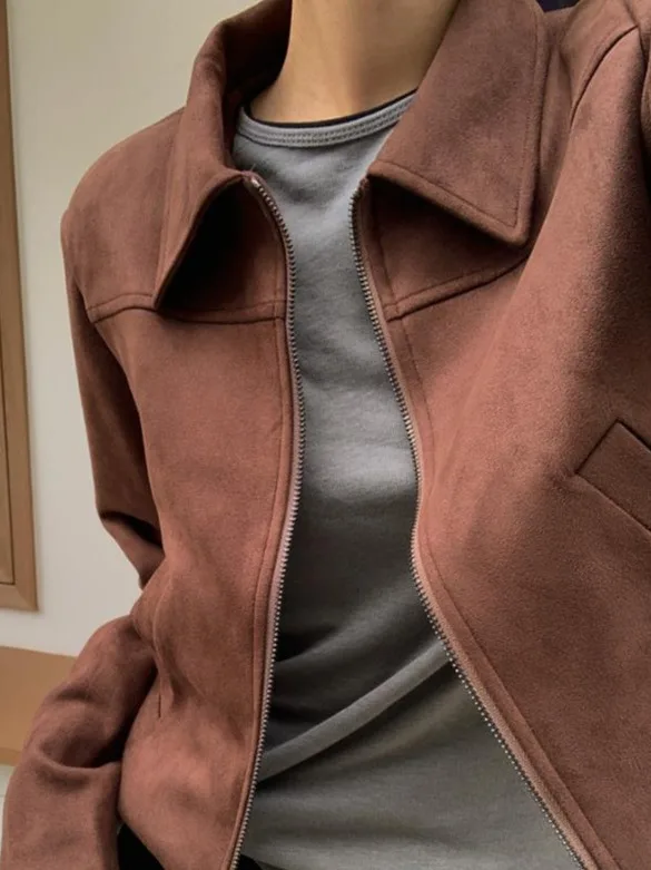 Retro Dubbele Rits ort Suede Jaet Dames Chic Veelzijdige Bovenkleding Open Vest Top Koreaanse Sle Loose Fit Herfst Winter