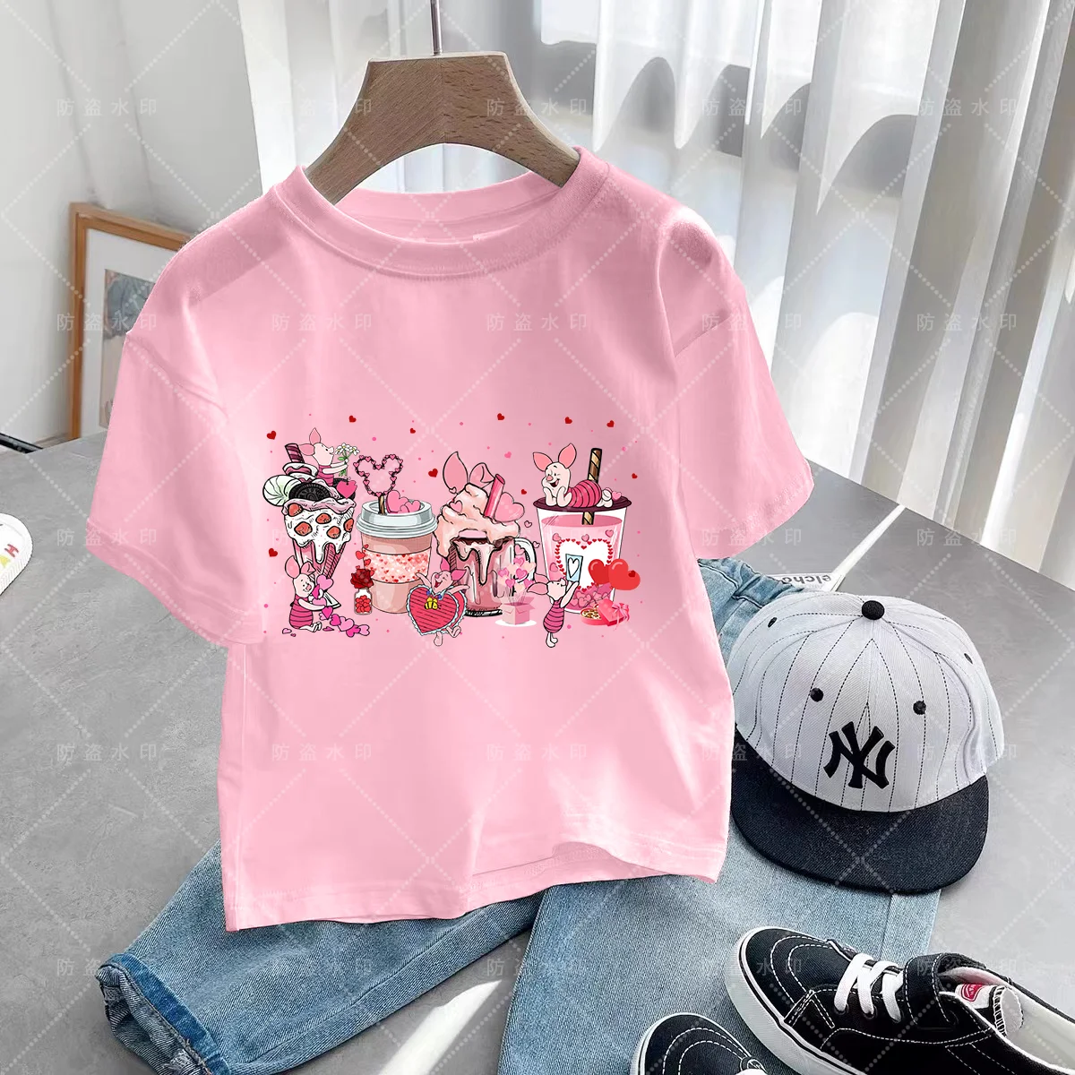 Kaus musim panas anak perempuan Disney T-shirt musim panas gambar cetak hewan kartun baju anak perempuan baju lengan pendek musim panas Kawaii baju anak lucu T-shirt