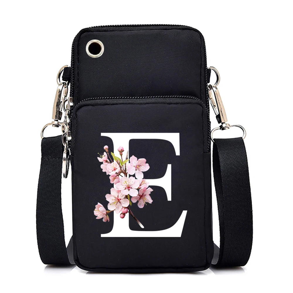 Sakura Alphabet Graphics Small Crossbody Bags Women Fashion Floral Letters Mobile Phone Bag Messenger Bag Lady Purses Handbags