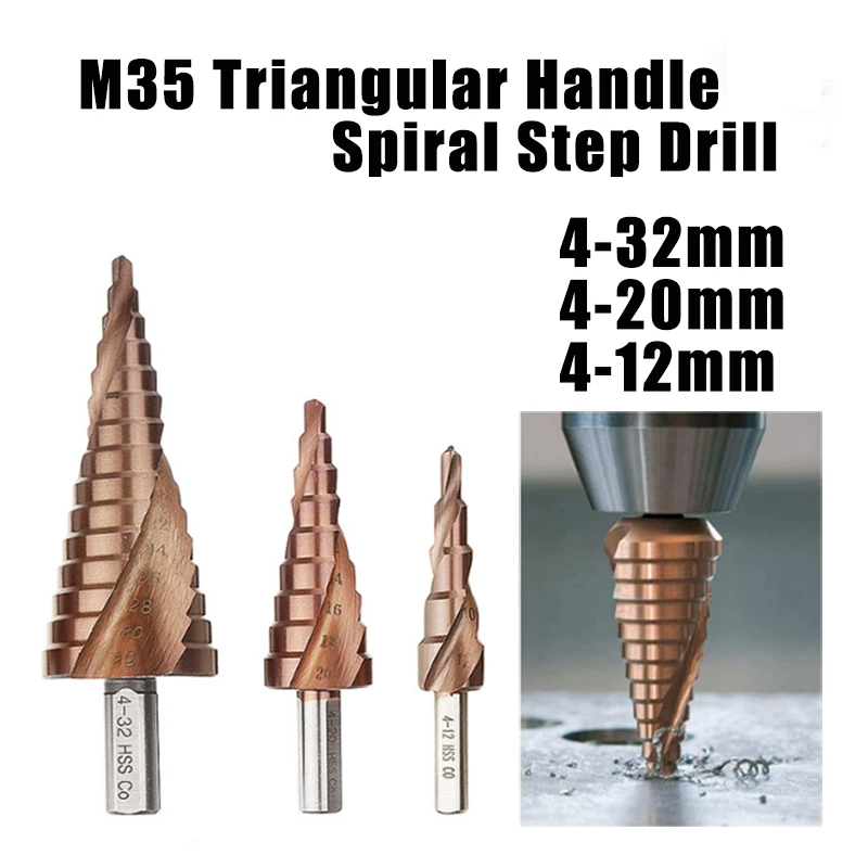 

1pc 4-12/4-20/4-32mm M35 Stair Drill High-speed Steel Superhard Spiral Metal Hole Puncher Spiral Triangular Handle Drill Bit