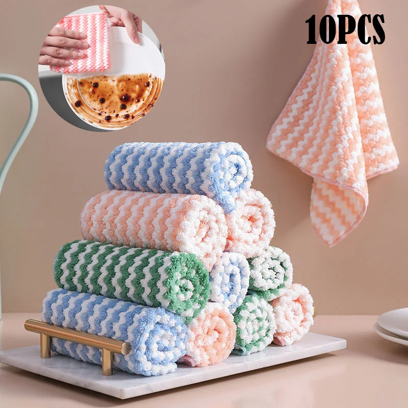 

10PCS Double Coral Fleece Cleaning Wipes Dish Rags Microfiber Cleaning Cloth Window Glass Cleaning Cloths Dish Cloth For Kitchen