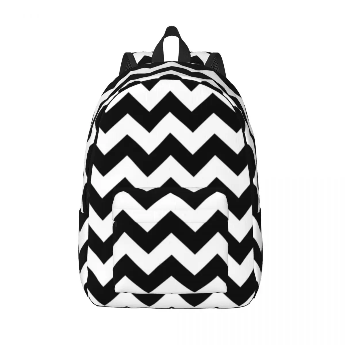 Classic Black White Striped Canvas Backpacks Chevron Zigzag Pattern Commuter Large Backpack Streetwear Bags