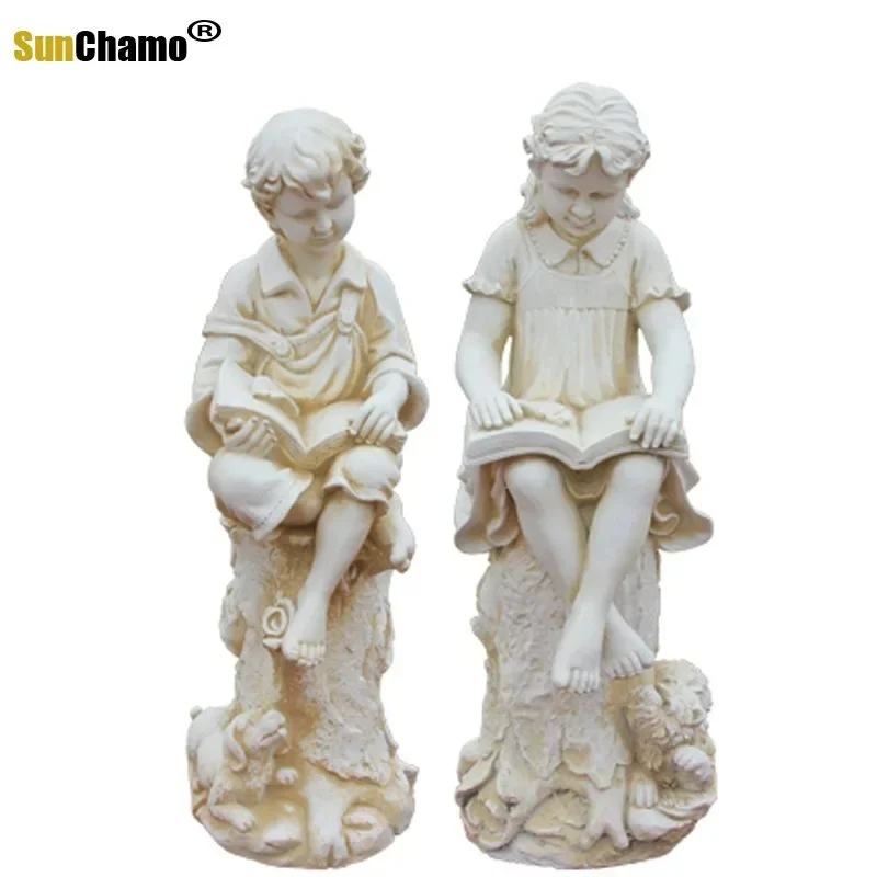 2025 Creative Campus Garden Sculpture Furnishing European-style Reading Book Figures Works Art Home Decoration Floor Ornaments