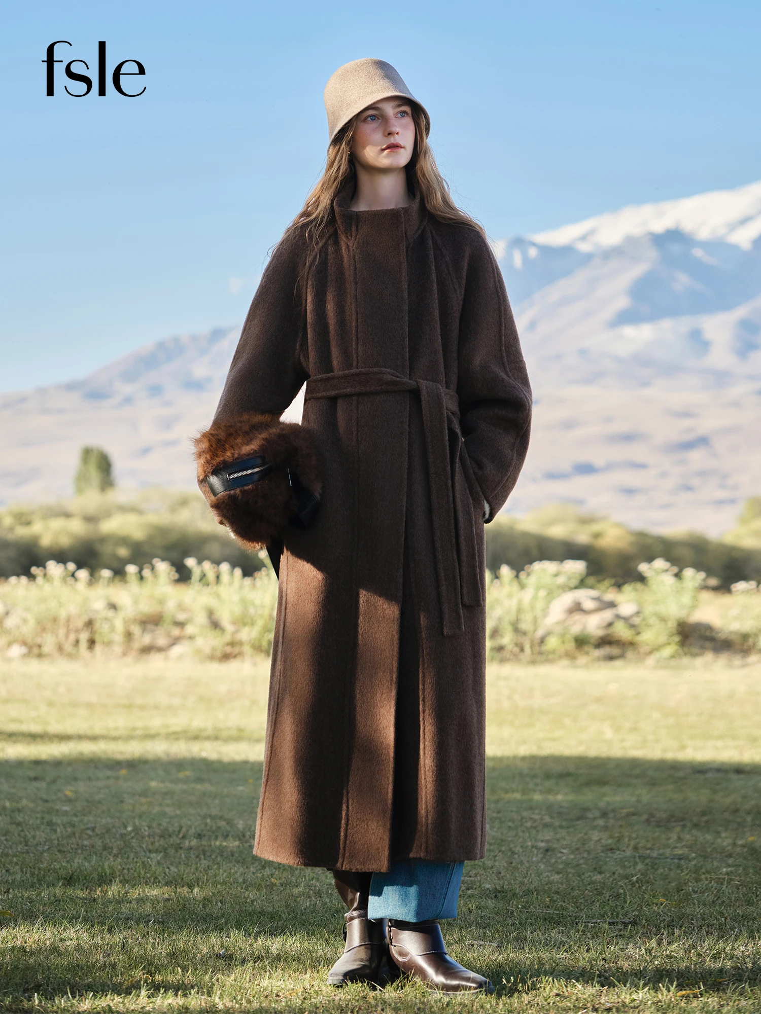 FSLE Minimalist Standing Collar Straight Cut Yak Wool Double-Faced Cashmere Coat Winter 2025 New Arrival Versatile Outerwear