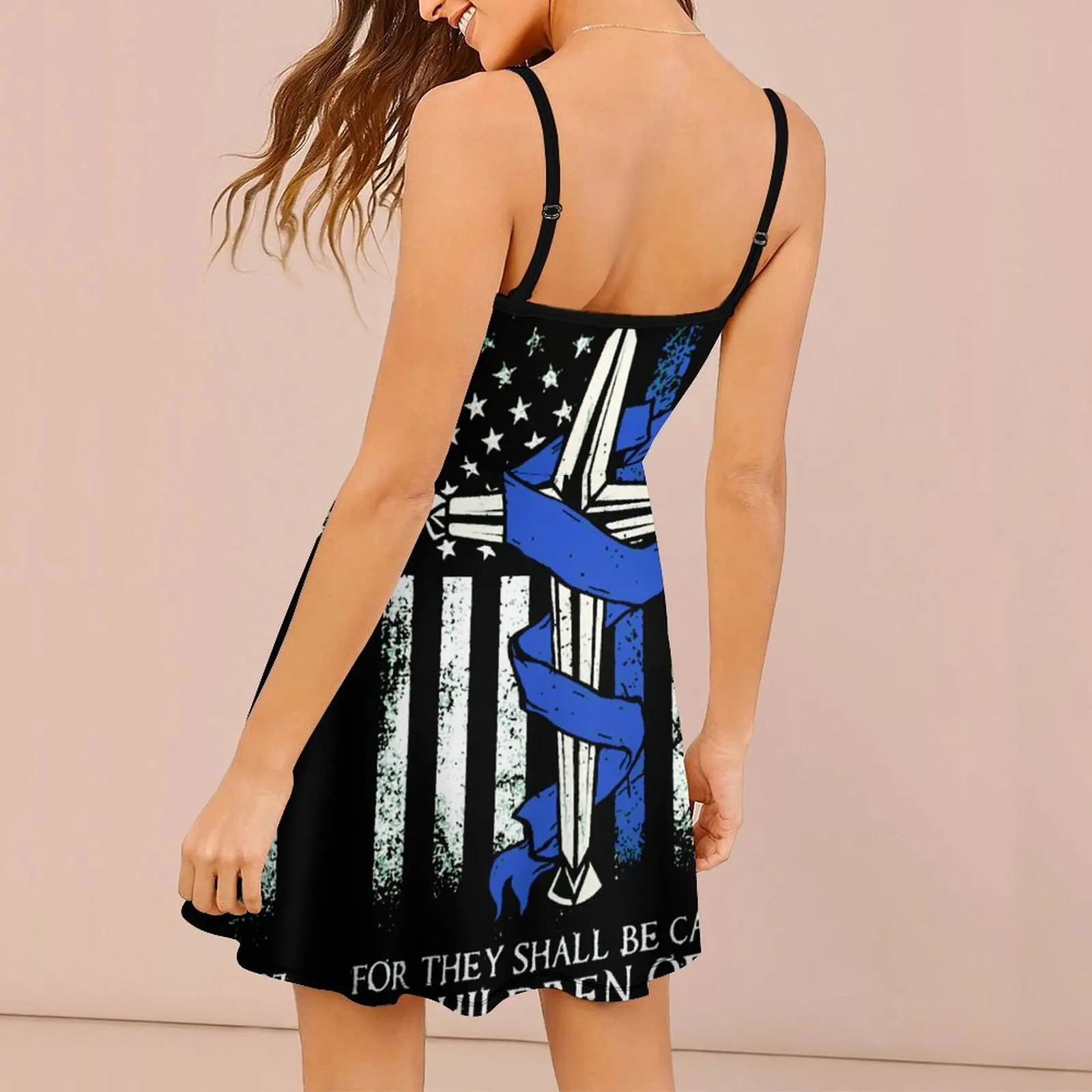 Sexy  Woman's Dress Suspender Dress Thin-blue-line-t-shirt-police Women's Sling Dress Graphic Cool Cocktails Nerd