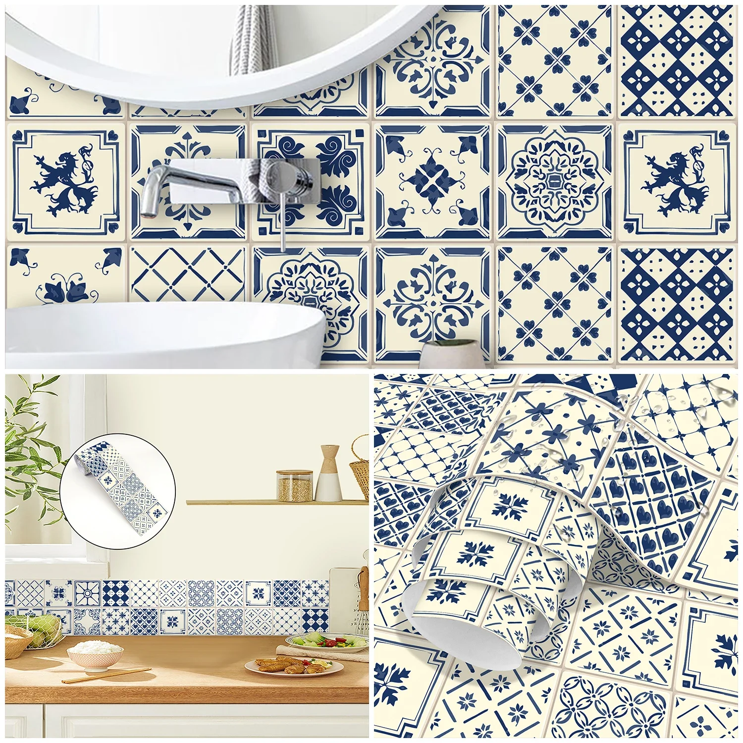 البوهيمي نمط بلاط الجدار ملصق قشر وعصا الحمام المطبخ باكسبلاش خزانة ديكور الخصر التفاف قطاع الفن صور مطبوعة للحوائط