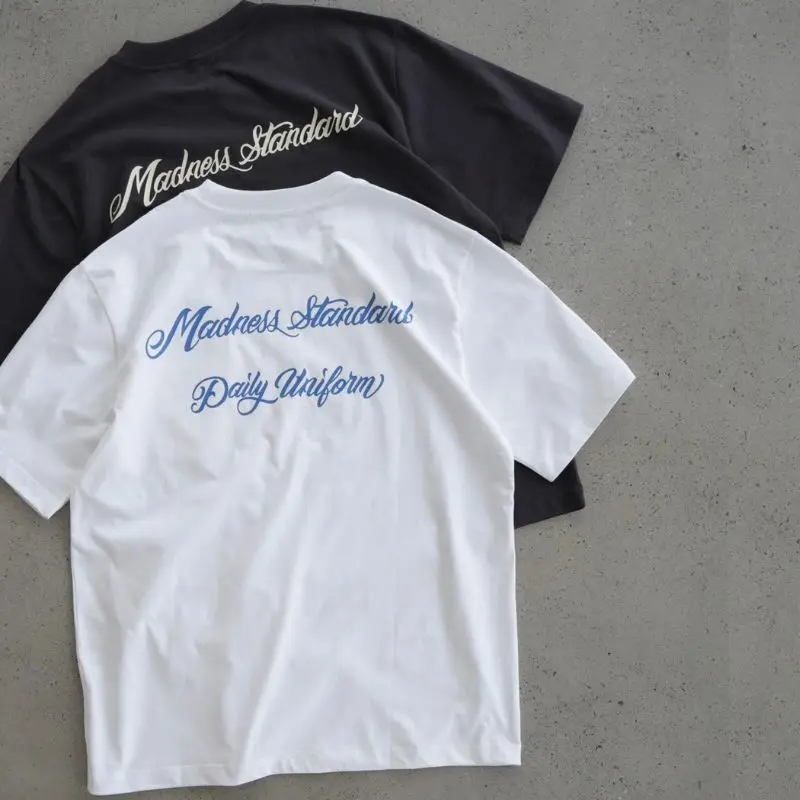 

Summer Breathable Cotton Couple Tees Casual Men Women Cleanfit Madness Tshirt Back Letter Print Logo Pocket Short Sleeve Tops