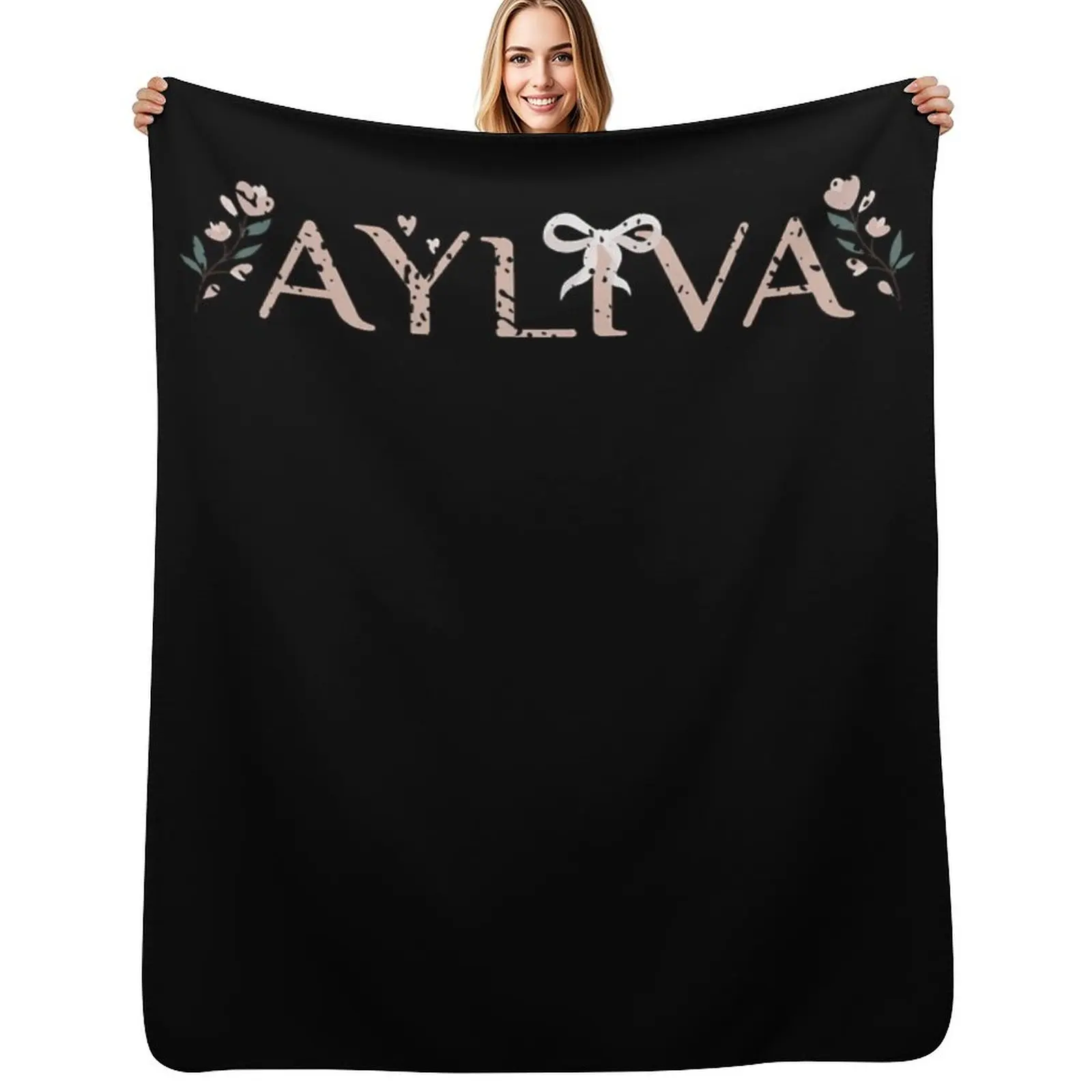 

ayliva with bow and flowers Throw Blanket Luxury St Soft Plaid Personalized Gift Decorative Beds Blankets