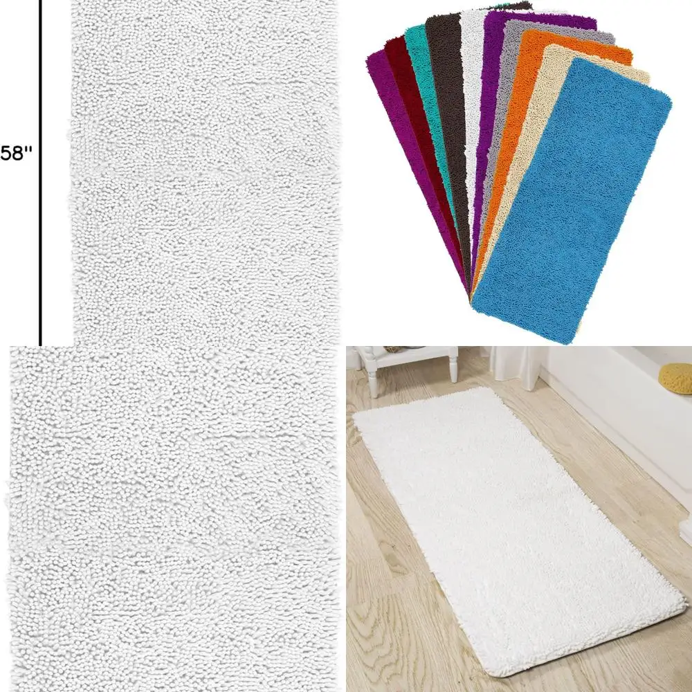 

Non-Slip High-Pile Chenille Memory Foam Bath Rug, 58x24 Inch, White Bathroom Runner