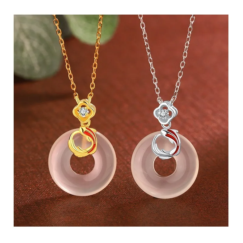 

Kalaini's Original Safety Buckle Koi Necklace Women's Light Luxury Niche Autumn and Winter White Chalcedony Safety Buckle Neckla