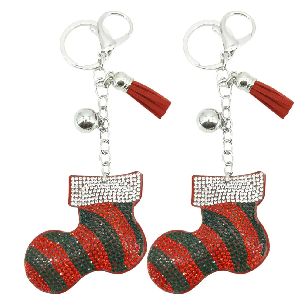 الإبداعية حجر الراين عيد الميلاد الجوارب المفاتيح للنساء سيارة قلادة حقيبة سحر المجوهرات التبعي