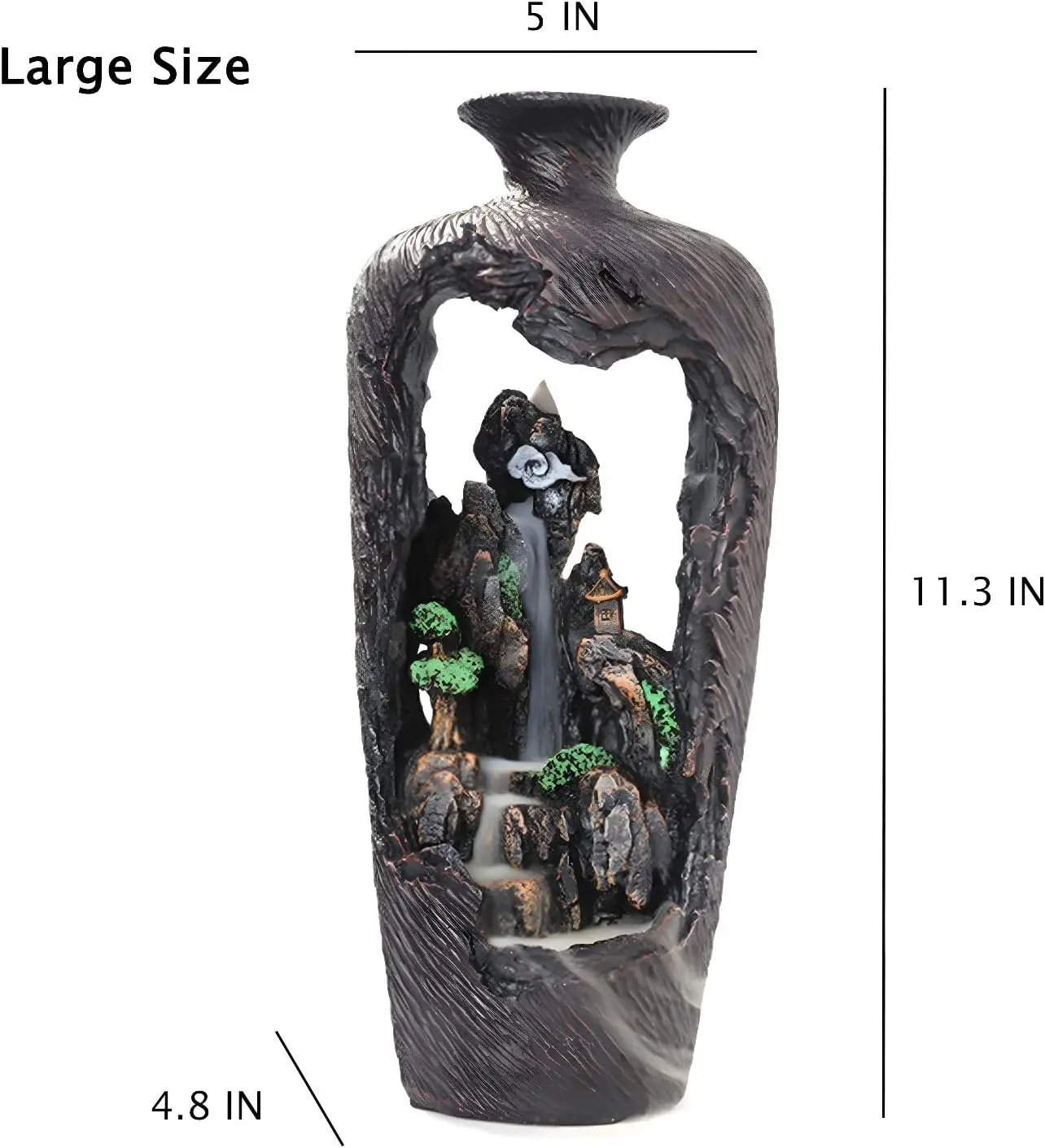 

11.3in Vase Backflow Incense Holder,Resin Mountains and Waterfall Incense Burner,Incense Fountain with 20 Backflow Incense Cones