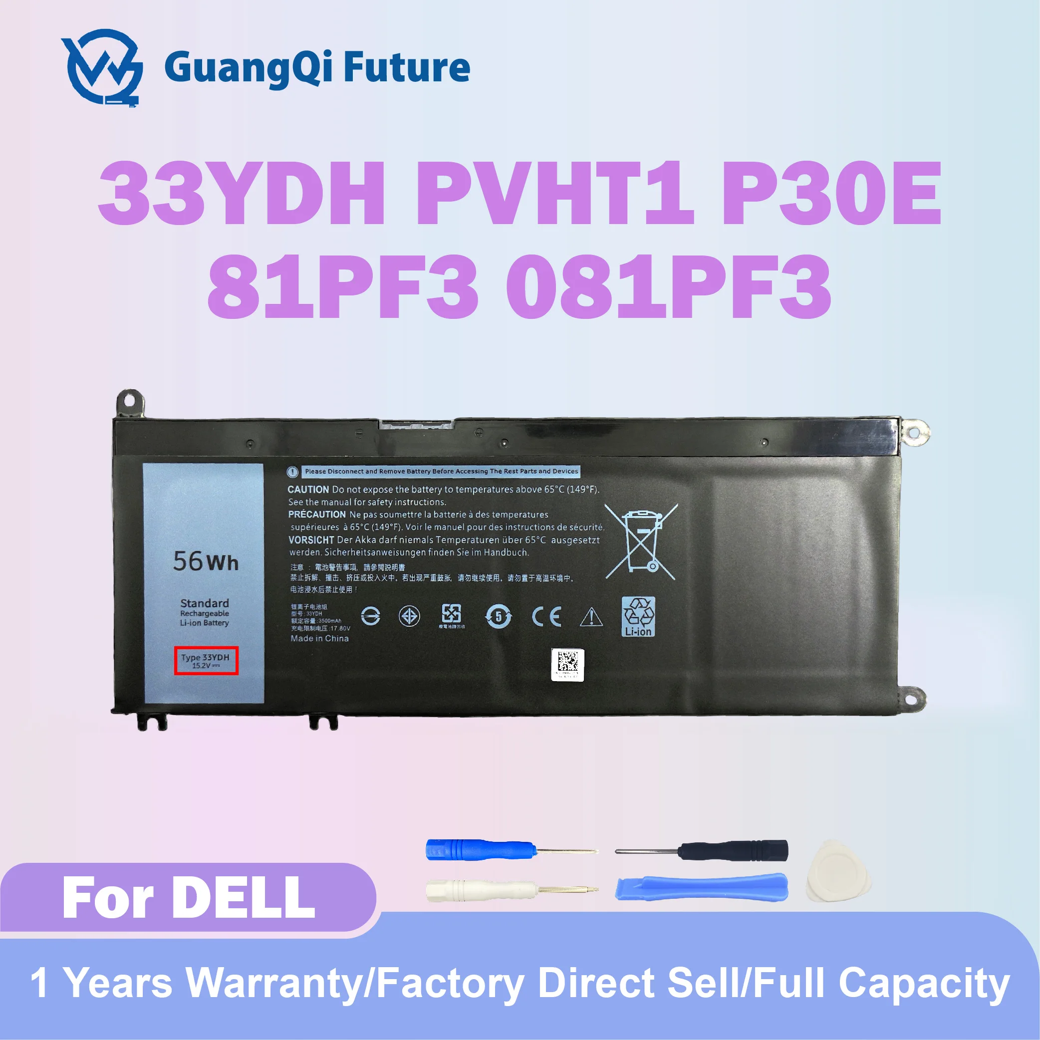 Nueva batería para dell Latitude 15 3590 3580 batería 33YDH PVHT1 Inspiron 17 7000 7778 7779 7786 15 7577 Latitude 13 3380 14 3490