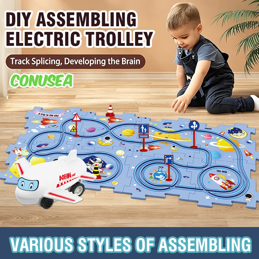 

Children Jigsaw Games Table Puzzle Electric Railroad Electric Car Plane Automatic Rail DIY Assembly Construction Education Toy
