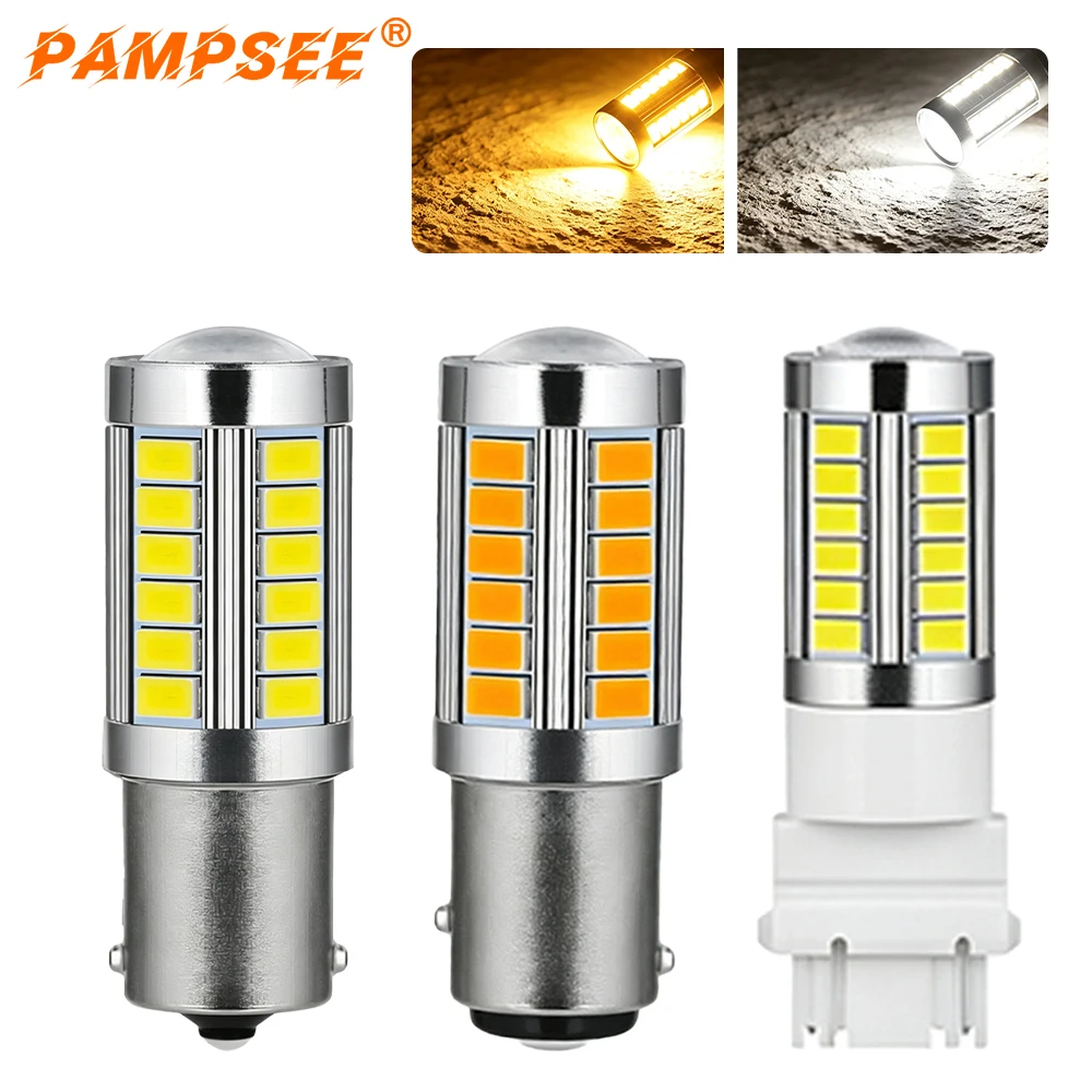 PAMPSEE 2Pcs LED 1156 BA15S P21W 1157 BAU15S PY21W P21/5W BAY15D For Car Truck Light 33 SMD Turn Signal Lamp DRL Bulb 12V 24V