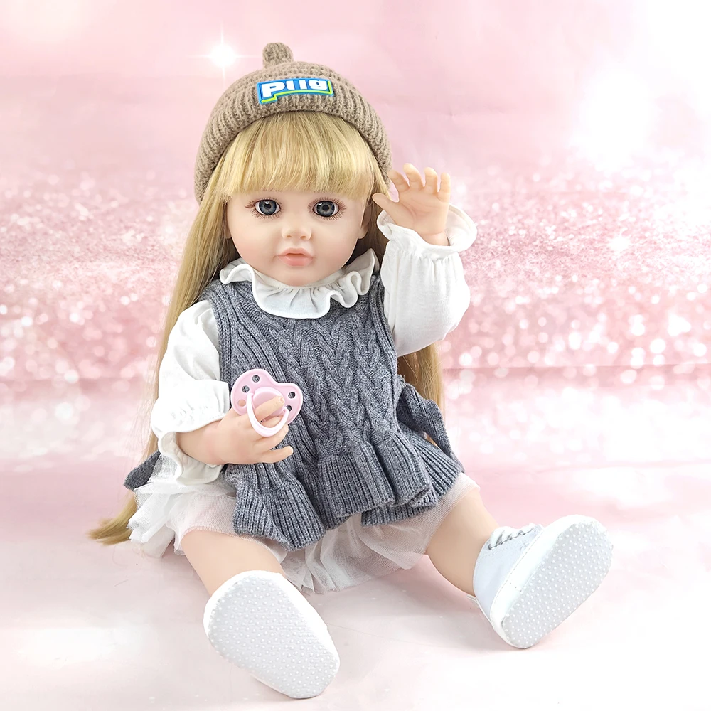 55cm 완전 비닐 리본 인형 22인치 실물 같은 긴 머리 시뮬레이션 인형 드레스업 게임 동반 장난감 여자아이 생일 선물