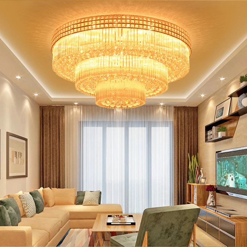 Luxury Golden Living Room Light Circular LED Crystal Light Bedroom Hotel Hall Villa Staircase Light Ceiling Light Lighting