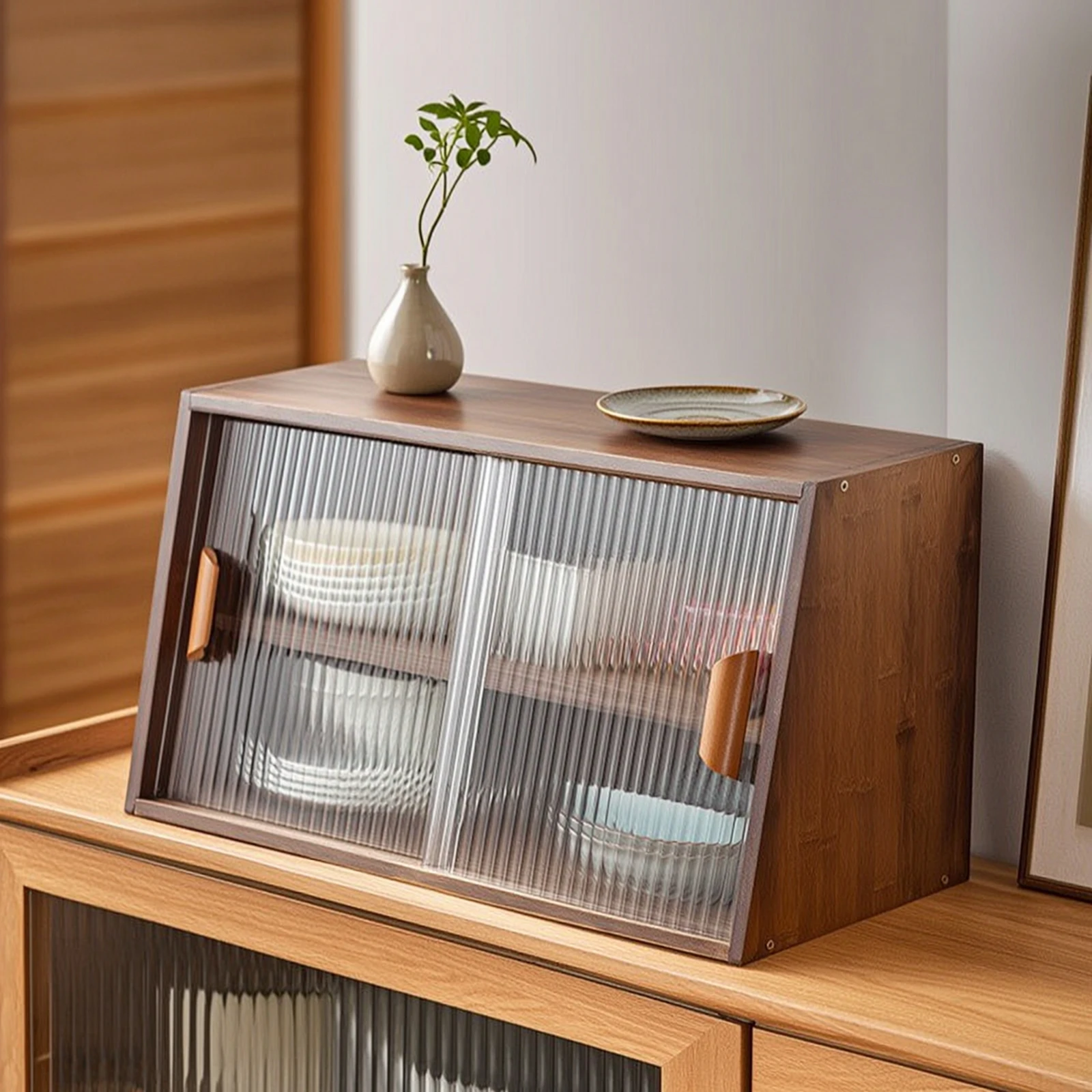 Countertop Cabinet Small Cabinet with Glass Doors Tabletop Cupboard Modern Furniture Long-Lasting for Kitchen Counter