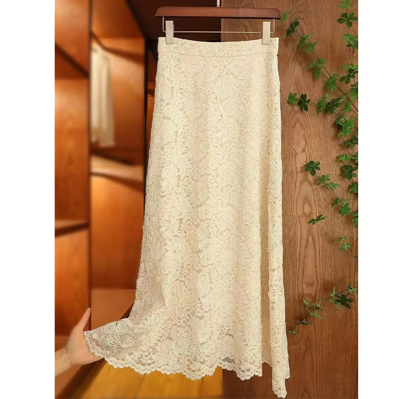 

Новая летняя модная юбка А-силуэта для девочек маленького размера с кружевной вышивкой, универсальная, легкая, роскошная, с ощущением высокого класса