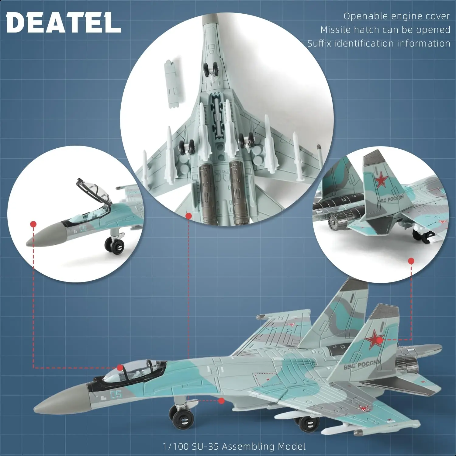 1:100 Scale SU-35S Fighter Jet Quick Build Model Kit Plastic Millitary Plane Toy Assembly Aircraft Model Gift for Adults and Kid