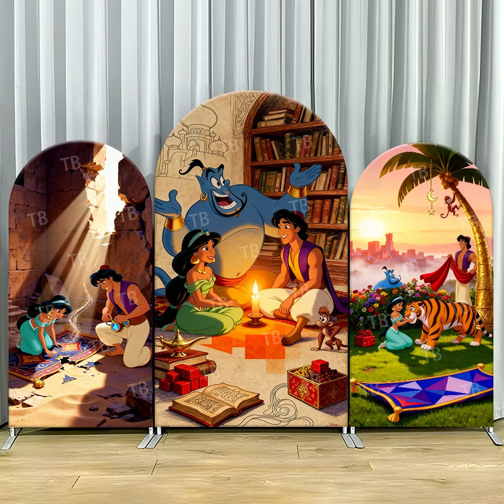 

Aladdin Genie Arch Backdrop Cover Magic Lamp Carpet Scene For Kids Birthday Party Disney Cartoon Theme Photo Booth Decor Prop