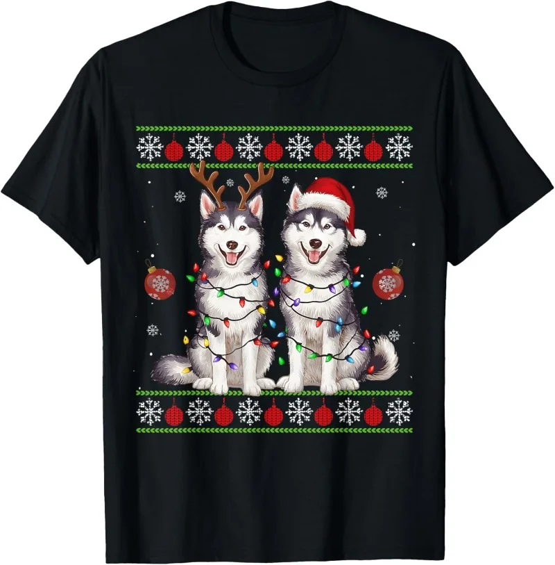 

Siberian Husky Christmas Santa Reindeer Christmas Sweater T-Shirt Funny Cute Husky Funny Shirt Christmas T-shirt Men's T Shirt