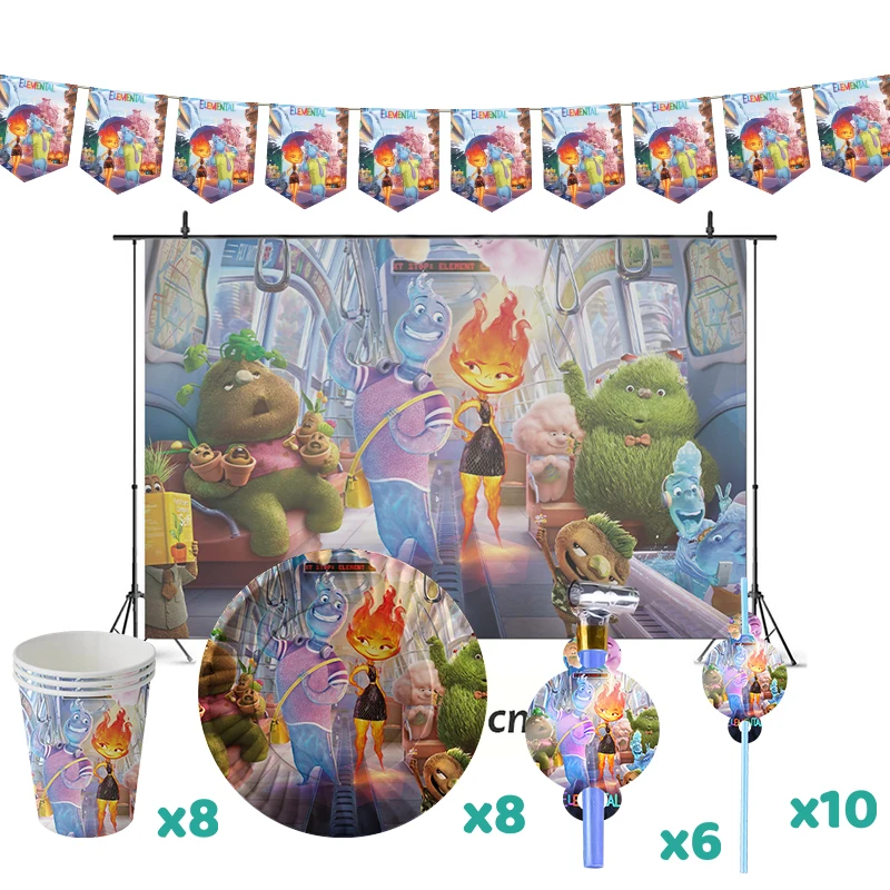 Elemental Birthday Party Decorations TV Show Baby First Theme Supplys Banner Cups Plates for Kids Aria Zephyr