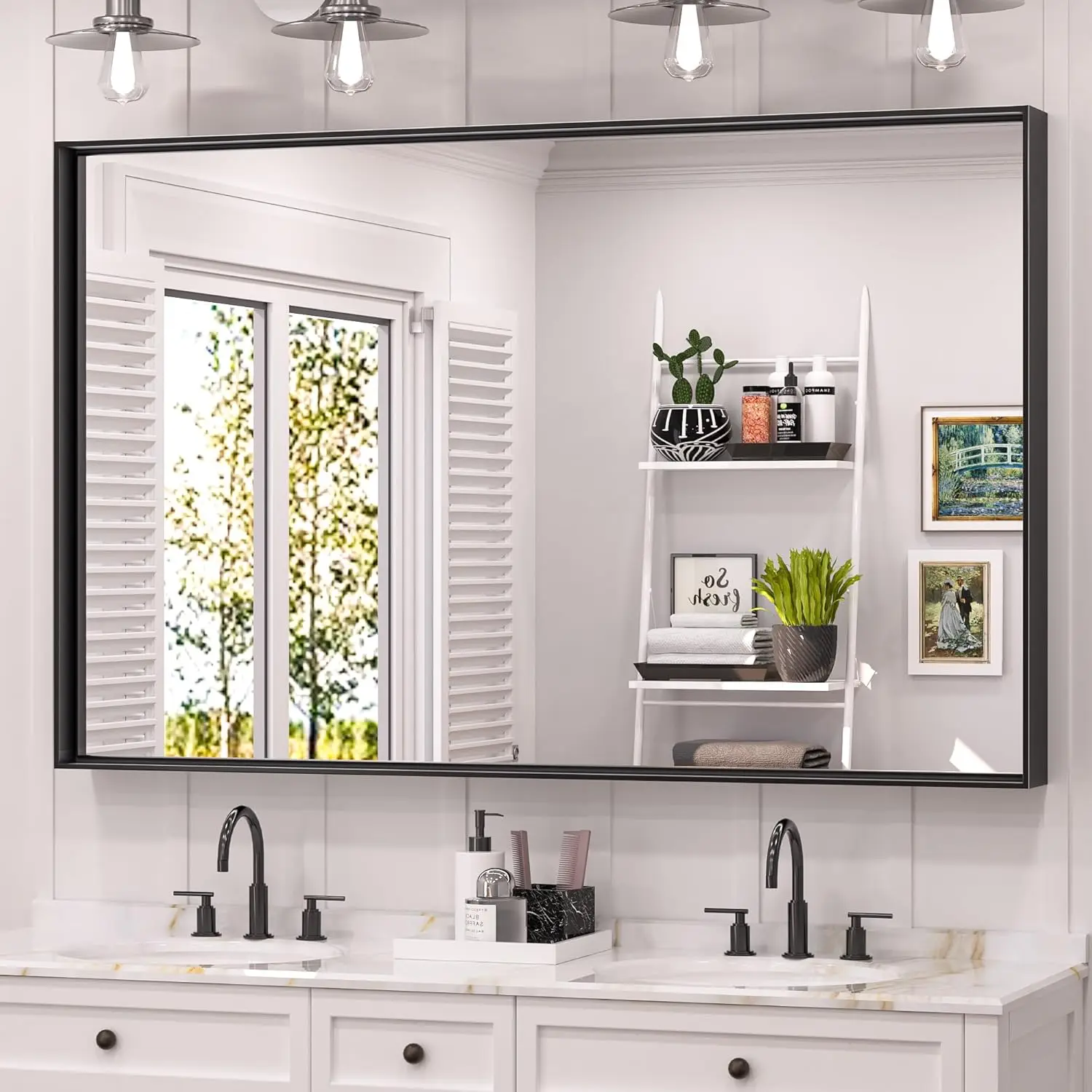 Black Framed Mirror for Bathroom Sink 48 x 30 Inch Matte Black Bathroom Vanity Mirror for Wall Farmhouse Metal Rectangular