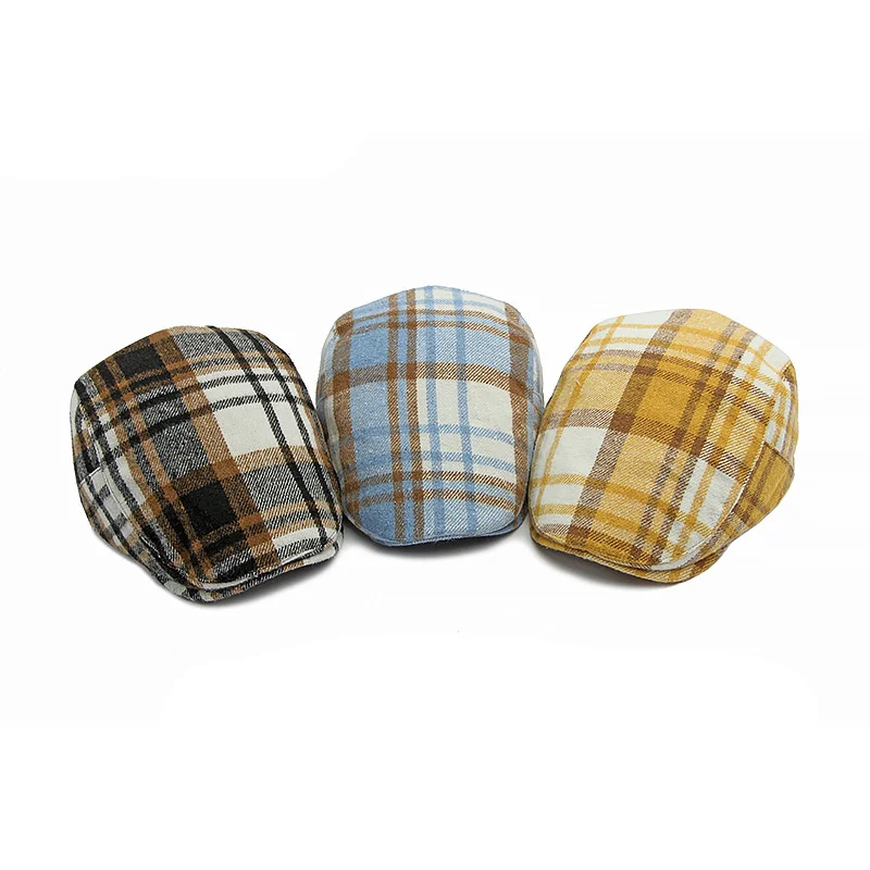 2023 Autumn Cotton Plaid Print Newsboy Caps Flat Peaked Cap Men and Women Painter Beret Hats 139