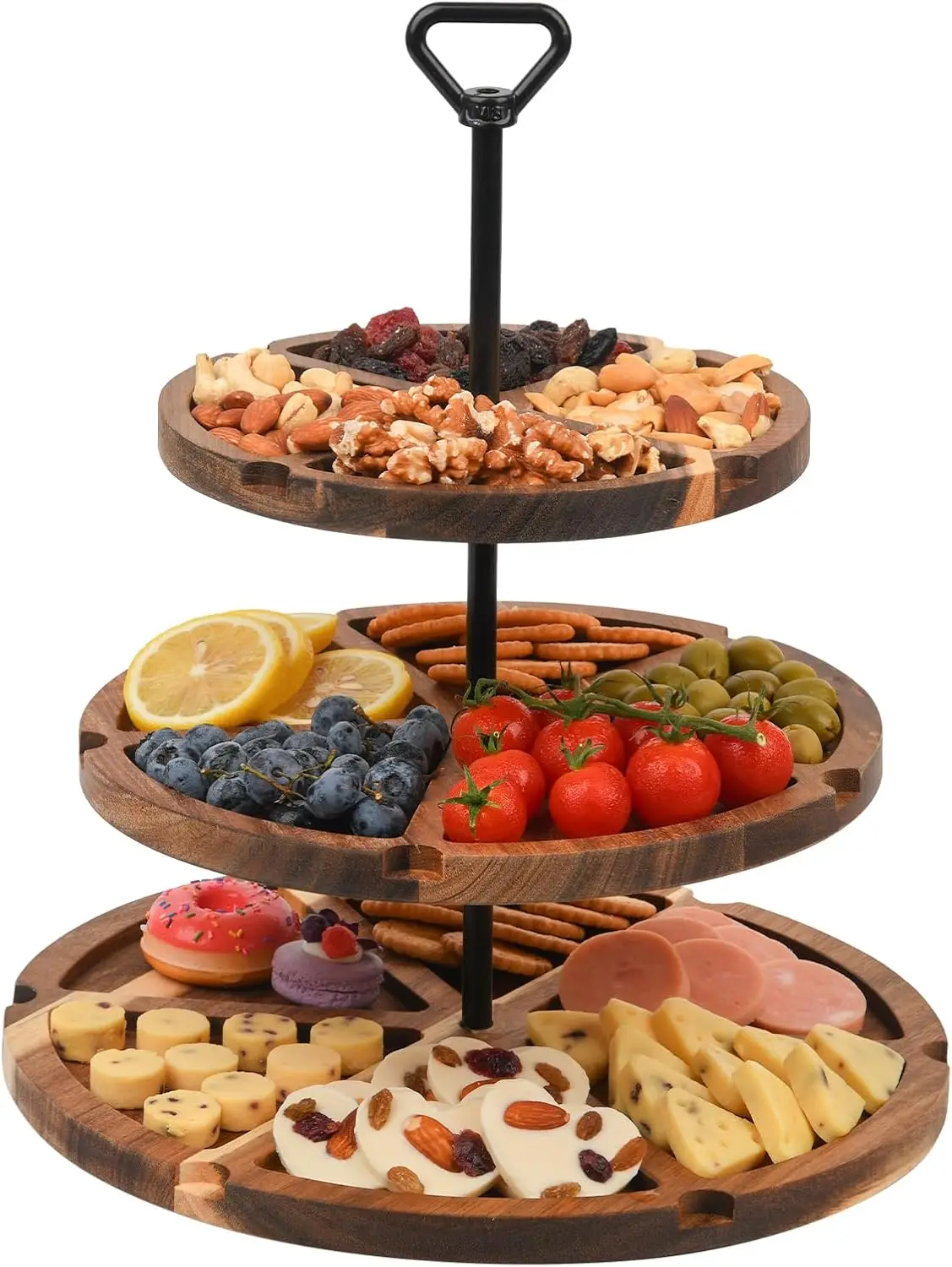 

Elegant Three-Tier Acacia Cheese Board with Spinning Trays, Perfect for Gatherings and Gifts (30x25x20 cm)
