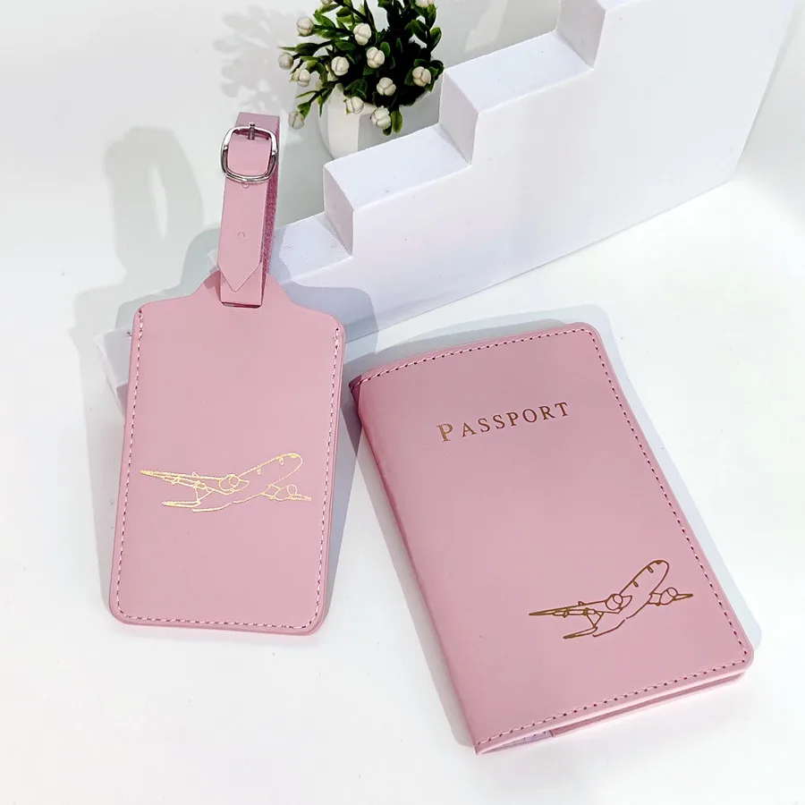 2PCS/Set Aircraft Passport Cover Luggage Tag With Name ID Card Anti-lost PU Leather Lightweight Travel Accessories For Lovers