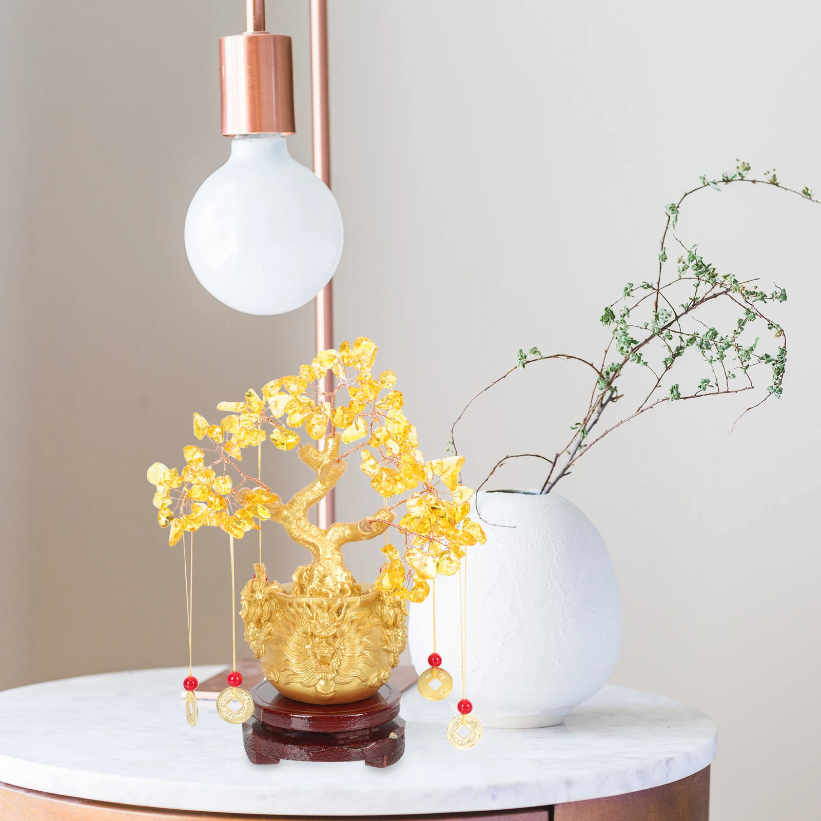 

Crystal Money Tree nament Desk Accessories Pink Room Decor Office Delicate Base Fortune Chinese Style Home Tabletop Adornment