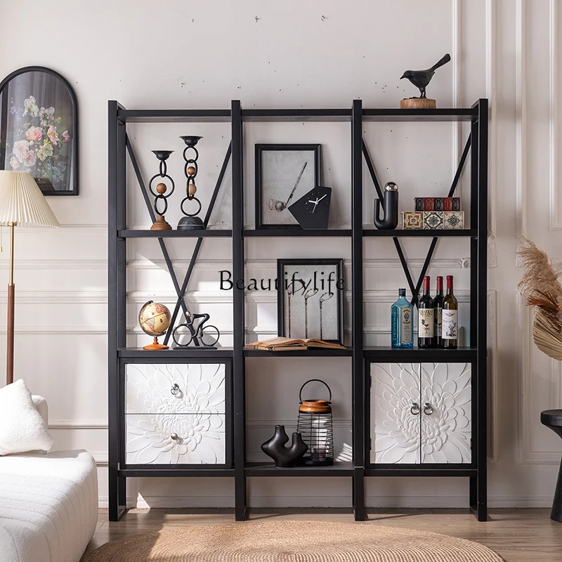 

Simple modern wood black and white log color display cabinet with drawer shelf home famous place decorative bookshelf