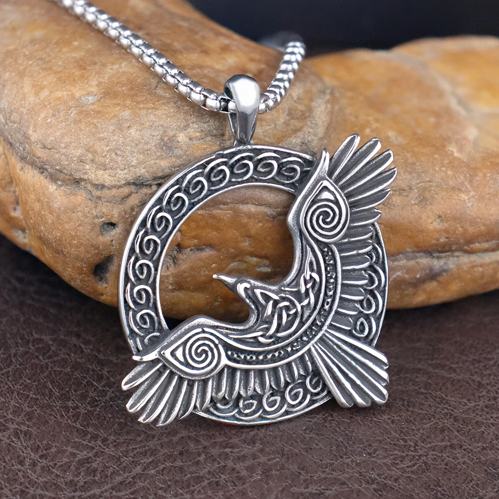 Fashion Nordic Odin Huginn and Muninn Raven Pendant Stainless Steel Retro Celtics Knot Necklace Charm Viking Male Amulet Jewelry