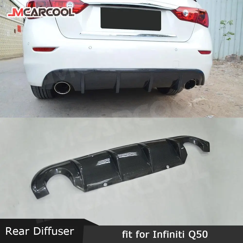 

For Infiniti Q50 Q50S Sedan Standard Sport 2014-2017 Carbon Fiber Rear Diffuser Lip Cover Spoiler FRP add on style Bumper Trim