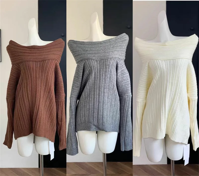 

Loose Long Sleeve Knitted Sweater Women Oversized Off Shoulder Top Spring Autumn Pullover Fashion Vintage Casual Streetwear