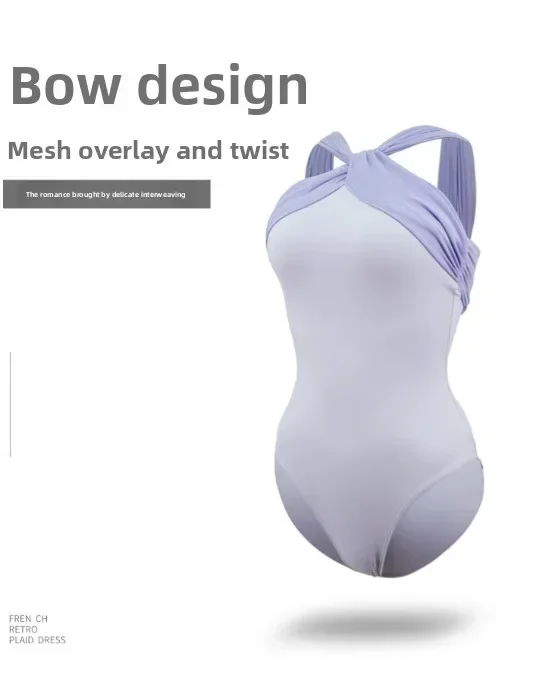 High Elastic Nylon Dance Practice Wear, Women's Halter Neck Mesh Ballet Outfit, Adult High-Waisted Art Examination Gymnastics
