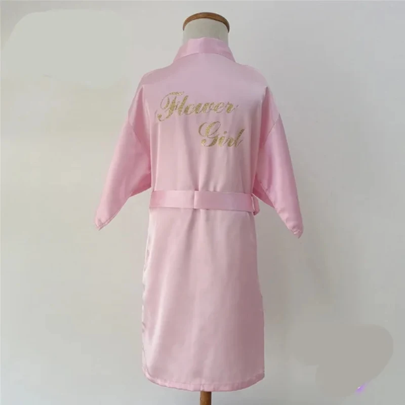 Flower Girl Gold Glitter Pure-colored Robe Kids Satin Silky Robes Children Girls Bridal Party Wedding Getting Ready