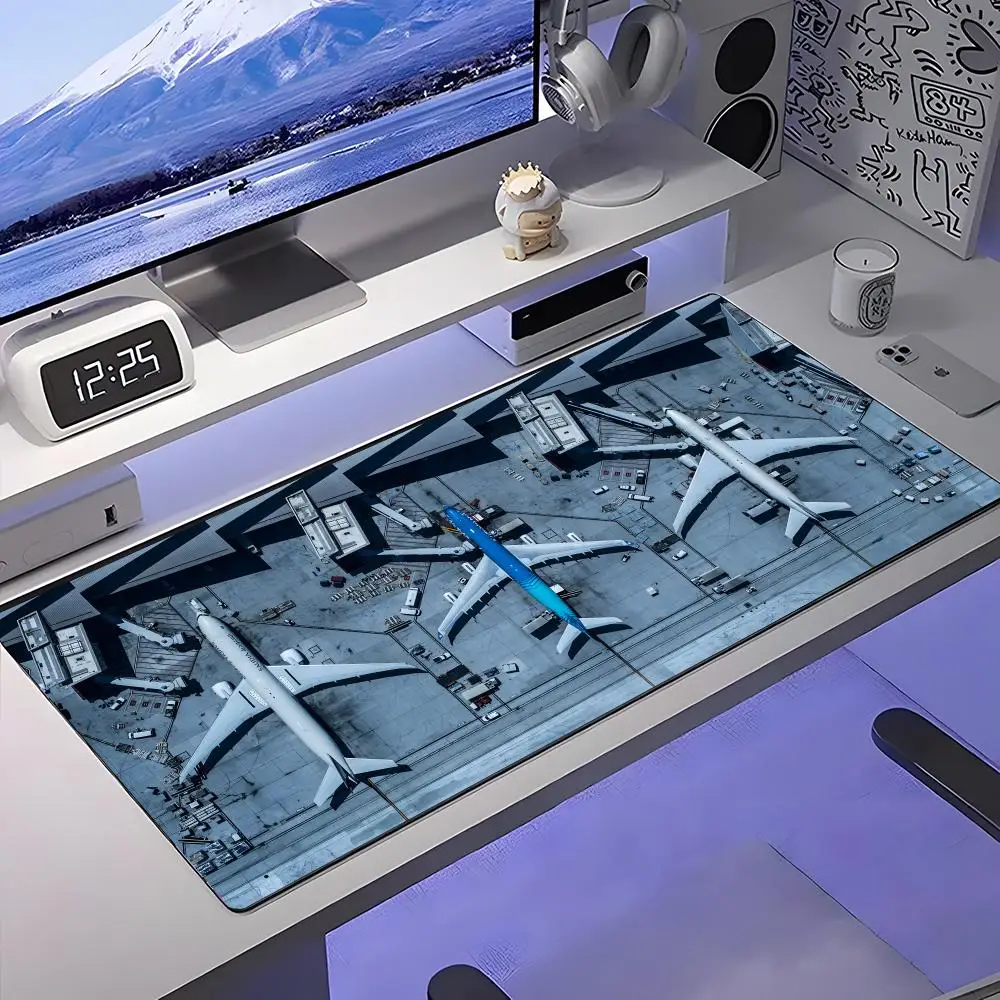 

Большой коврик для мыши с видом на аэропорт, большой противоскользящий резиновый игровой коврик для мыши, прочный настольный коврик с толстым краем шва, подходит для офиса и